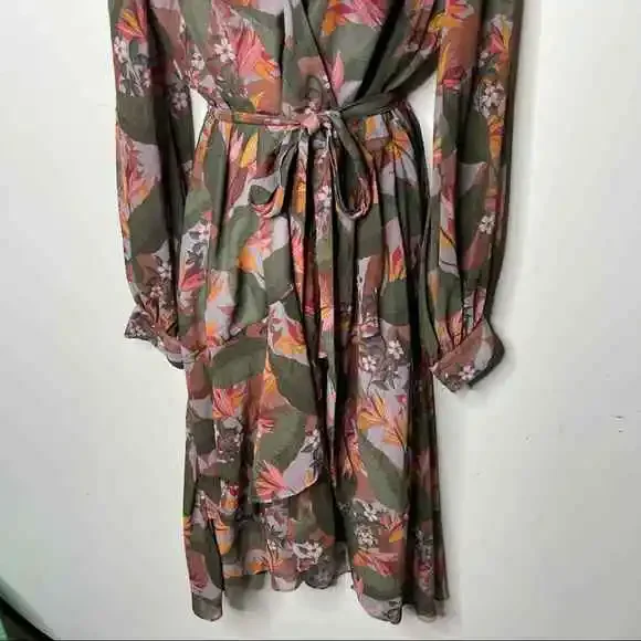 Badgley Mischka Multi Floral Wrap Dress sz 16 - Picture 5 of 11